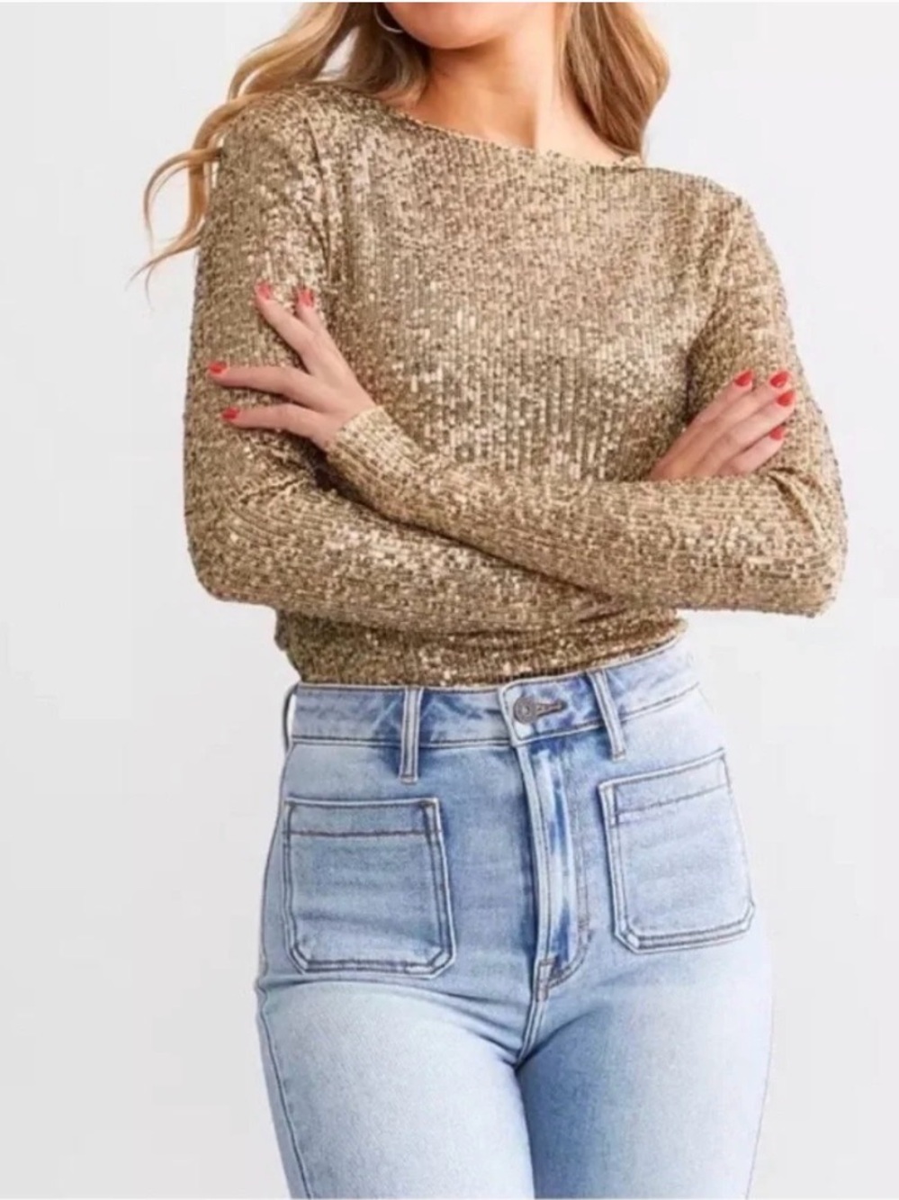 Intimately Free People Gold Rush Mesh Sequins Top Large Disco Shiny Night Out